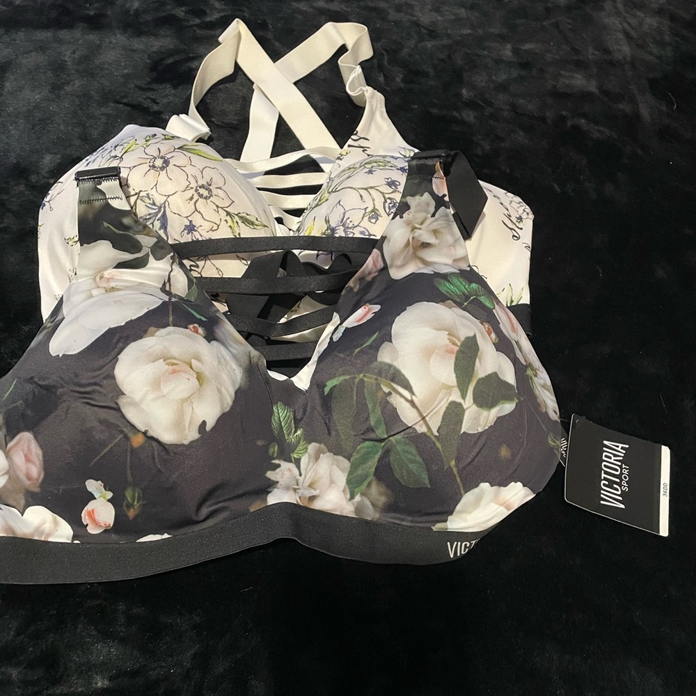 Victoria's Secret Black and Cream Floral sports bras (2)